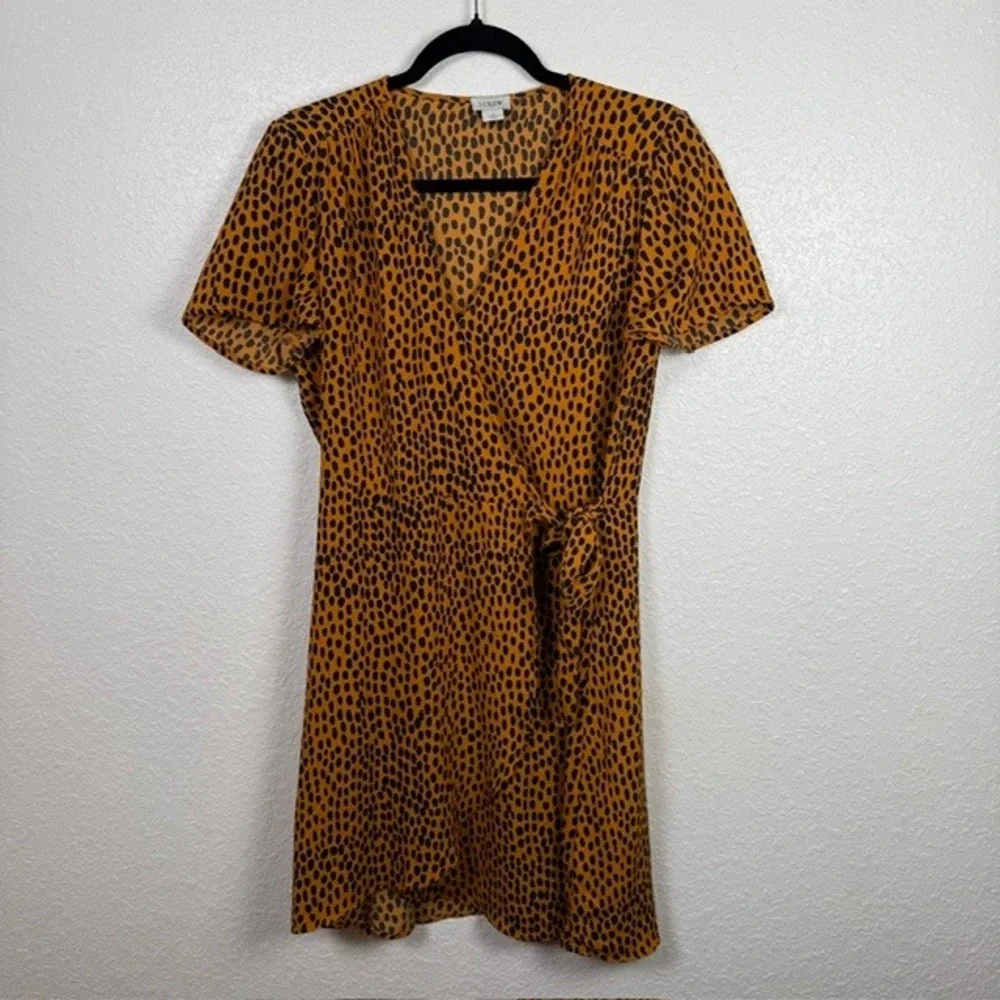 J. Crew Short Sleeve Wrap Dress Cheetah Print Mustard Yellow Size 8